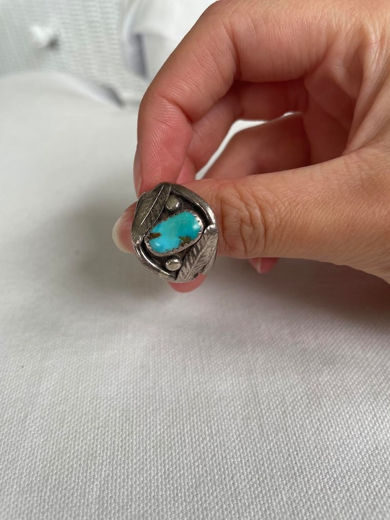 sterling silver turquoise feather ring