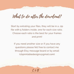 May include: A digital print with text that reads "What to do after the download?" and instructions on how to extract files. The image has a torn paper effect with a peach and white color scheme. The Etsy shop logo is at the bottom.