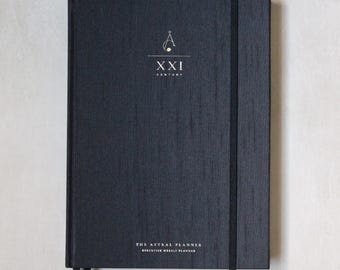 Undated Weekly Astrology Planner in Black Silk Hardcover by The Astral Planner | Goal Setting, Self-Care, and Intentional Living Guidance