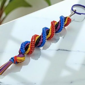 Colorful Retro Craftlace Keychain | Handmade Y2K Spiral Keychain | Nostalgic Handwoven Keychain Charm | 90s Kid Gift | Kidcore