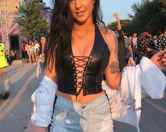 leather crop top outfits