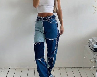 patchwork denim pants