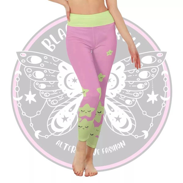 Leggings goth pastel étoile céleste, bubble gum rose mignon leggings kawaii tailles XS - 4XL