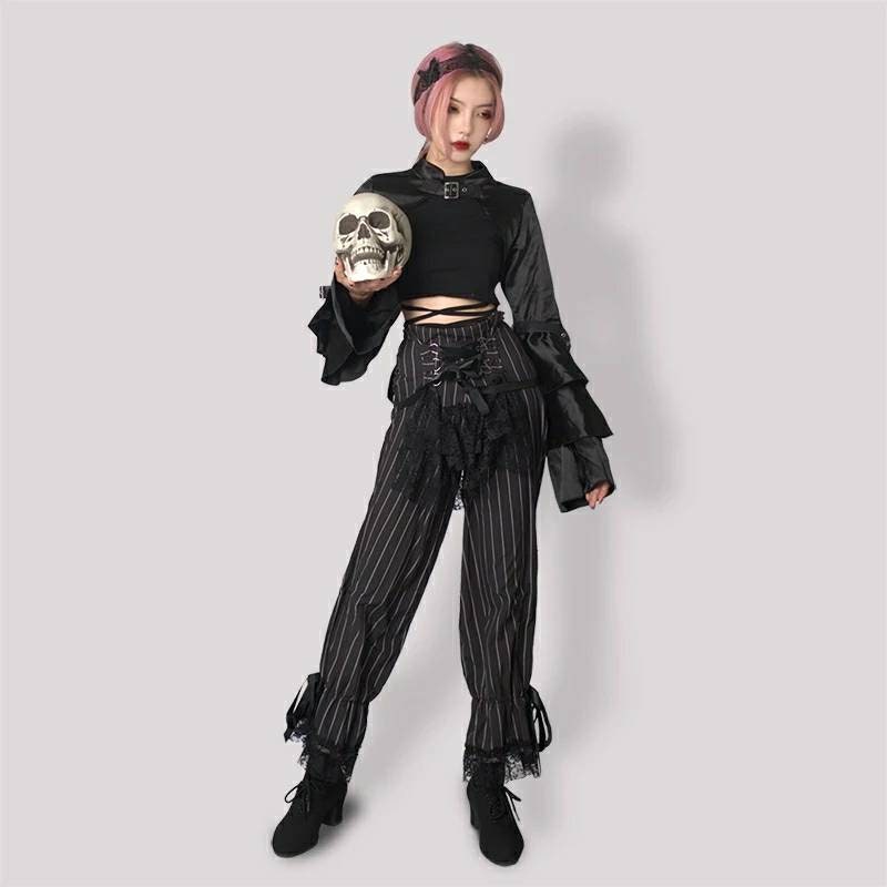 Image of Vintage Gothic Lace Up Striped Trousers