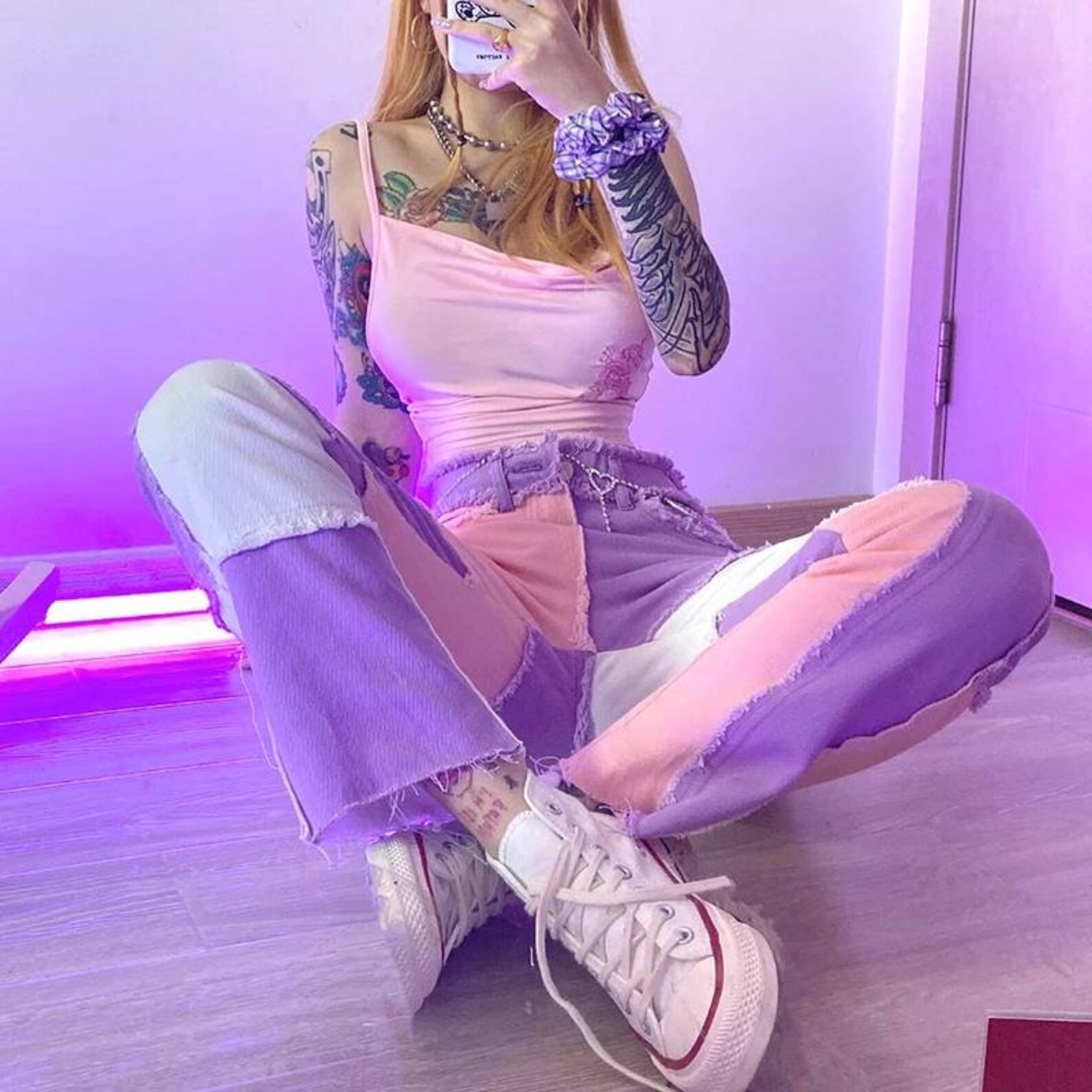 Distressed patchwork jeans ripped jeans color block trousers Etsy