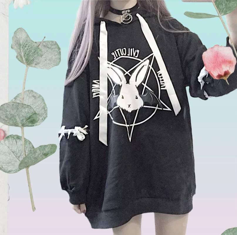 Black Satanic pentagram Baphomet Hoody gothic hoodies egirl | Etsy