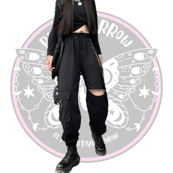 Womens High Waist Cargo Pants With Open 