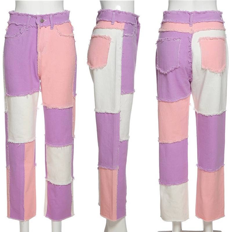 Pastel patchwork ripped denim jeans pastel pink trousers Etsy