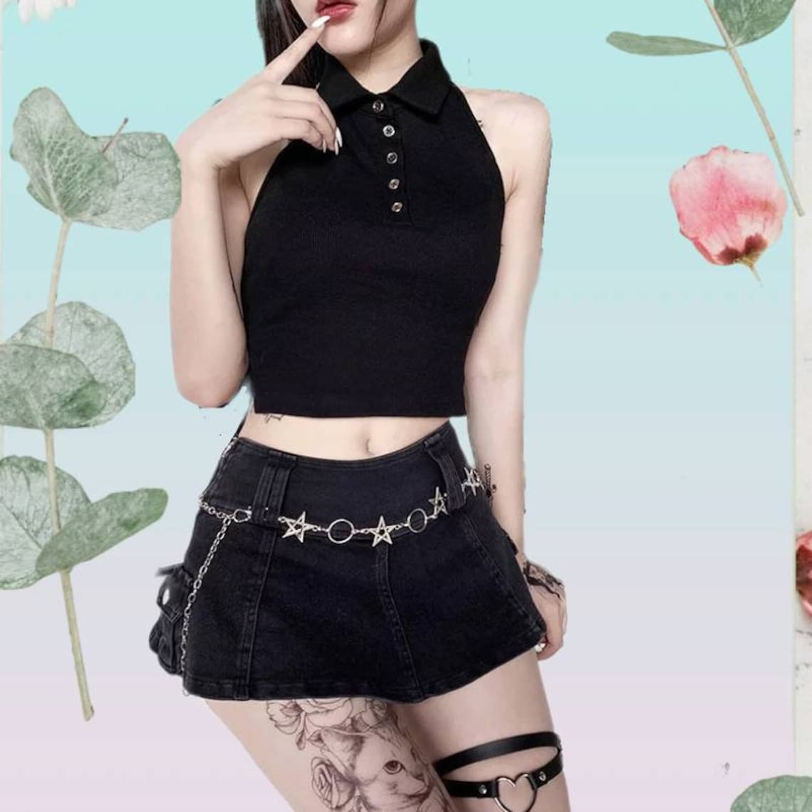 Backless halter neck crop top sleeveless cropped polo shirt | Etsy