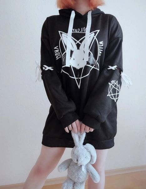 Image of Black Satanic Pentagram Baphomet Hoody - Gothic Hoodies Egirl