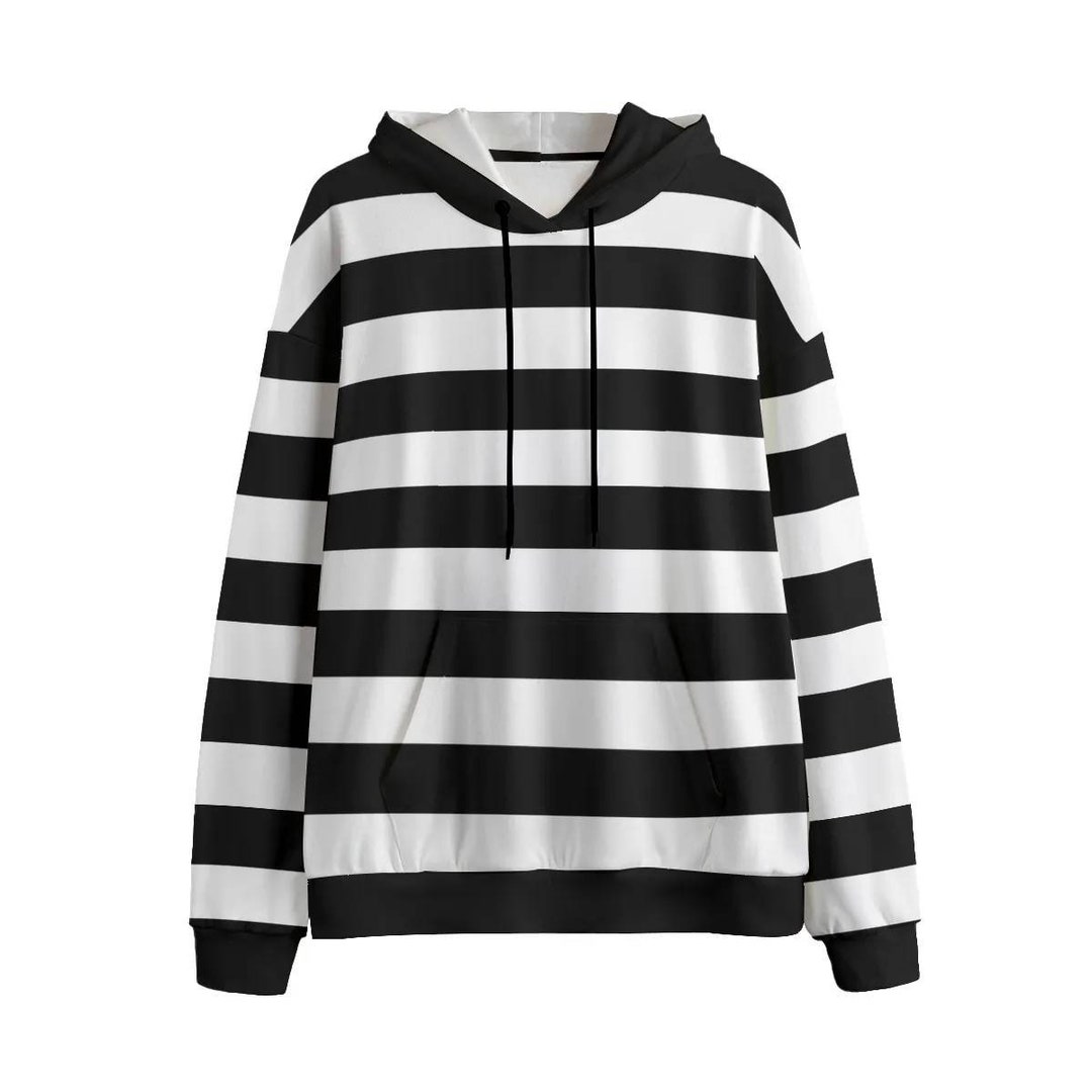 Black White Striped Fleece Hoodie Unisex Stripy Hooded Etsy