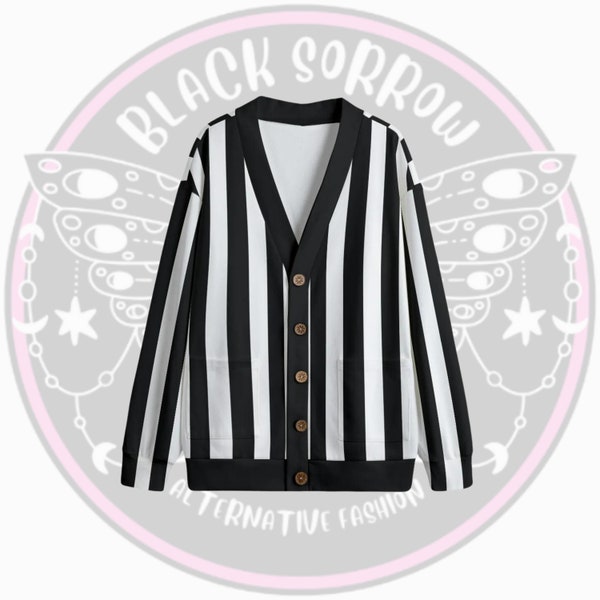 Unisex Black and white vertical Striped cardigan