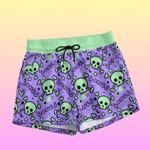 Pastel goth shorts, Kawaii shorts, pastel goth clothing, Kawaii clothing - all over print purple skull booty shorts