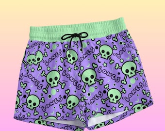 Pastel goth shorts, Kawaii shorts, pastel goth clothing, Kawaii clothing - all over print purple skull booty shorts
