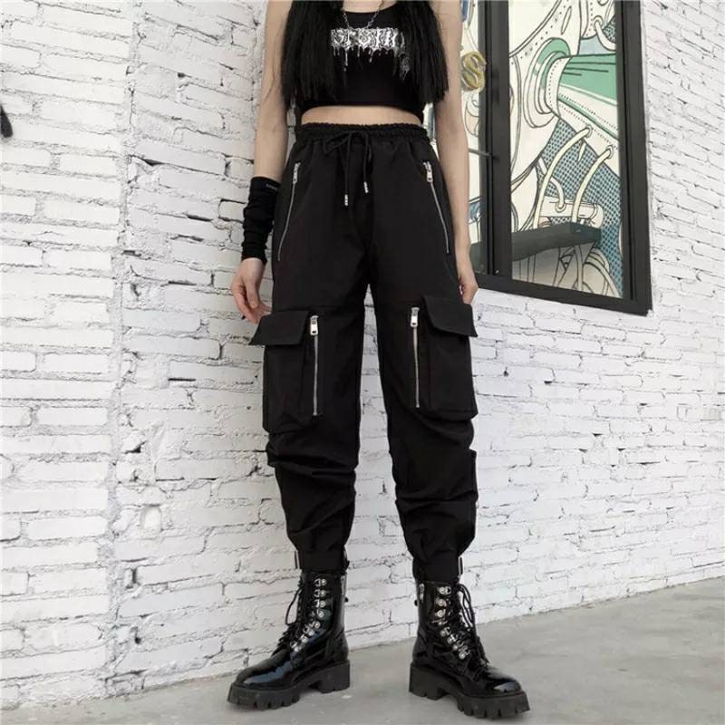 Black gothic cargo pants black combat trousers | Etsy