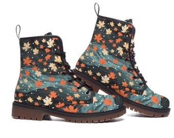 Autumn Leaves Womens Boots, Fall Fashion Boots, Leaf Print Boots, Nature Inspired, Gift For Her