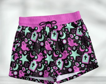 Cute Ghost Celestial Booty Shorts, Pastel Goth, Pockets Included