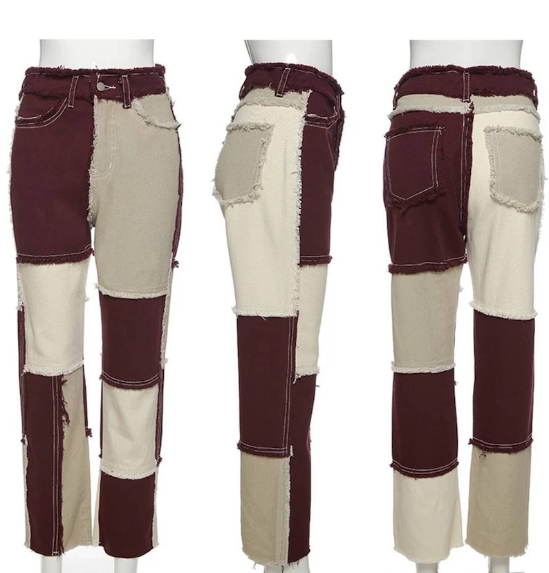 Pastel patchwork ripped denim jeans pastel pink trousers Etsy