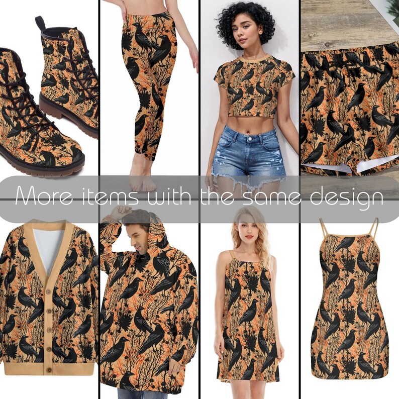 Orange Crow Print Dress, Boho Dress, Summer Dress, Floral Patterned, Lightweight, Women's Fashion image 5
