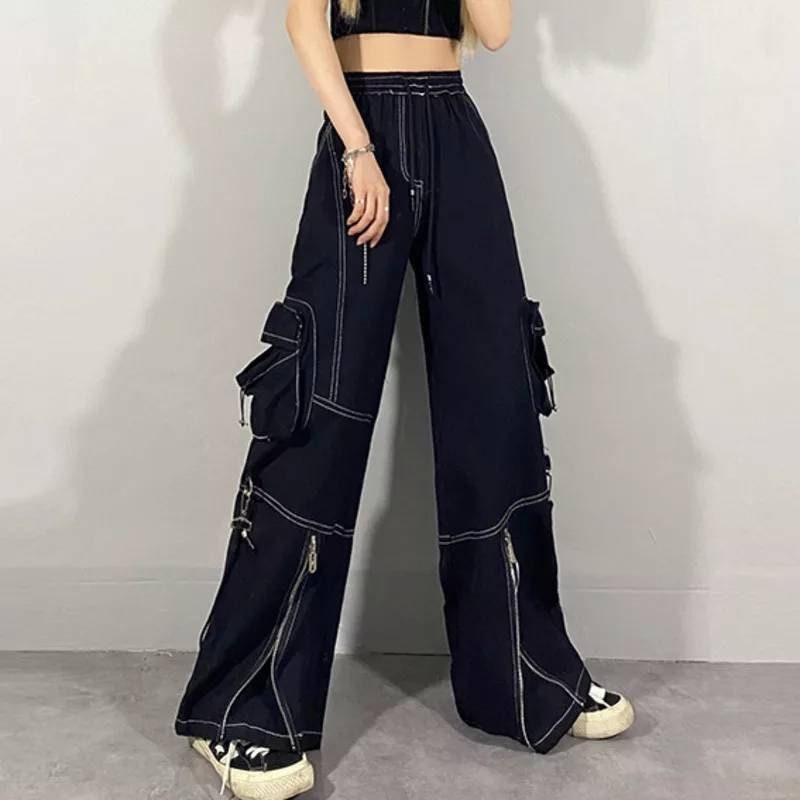 Gothic high waist baggy cargo pants female loose fit wide | Etsy