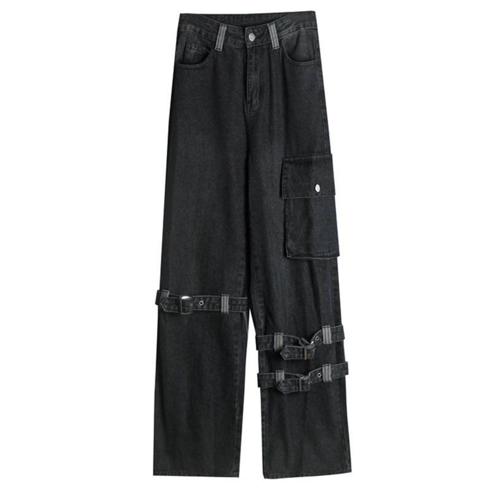 Womens black baggy cargo pants grunge goth high waist denim | Etsy