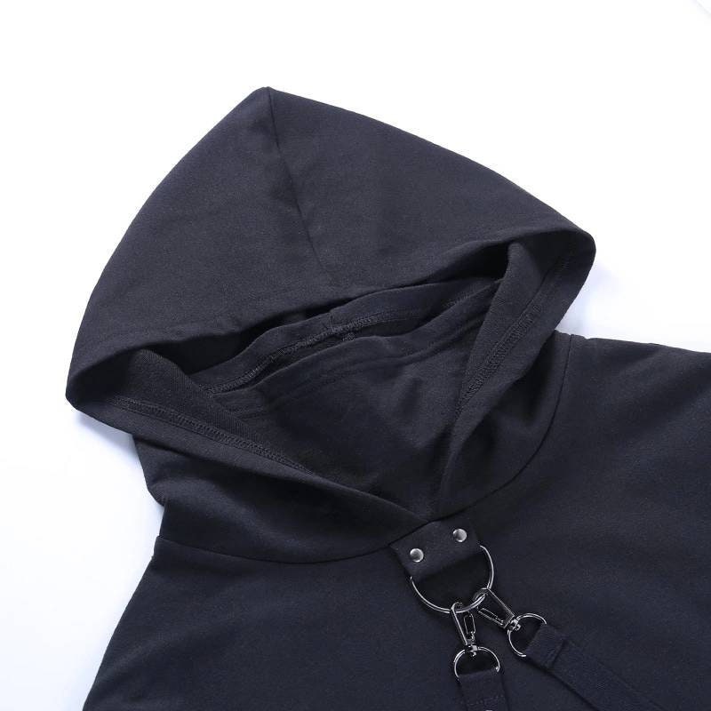 Black goth hooded crop top bondage mesh hoody gothic | Etsy