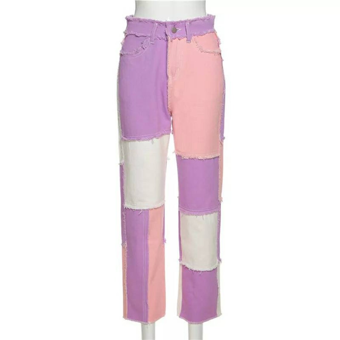 Pastel patchwork ripped denim jeans pastel pink purple and Etsy