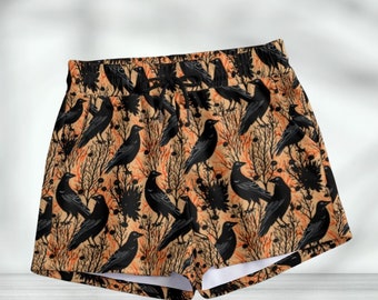 Autumn Crow Womens Shorts, Crow Print Shorts, Fall Fashion Bottoms, Nature Inspired Apparel