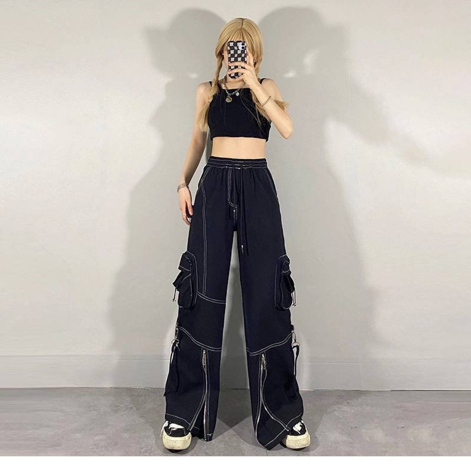 Gothic high waist baggy cargo pants female loose fit wide | Etsy