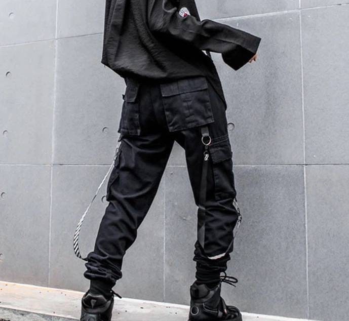 Womens black cargo pants goth style cargo trousers with | Etsy