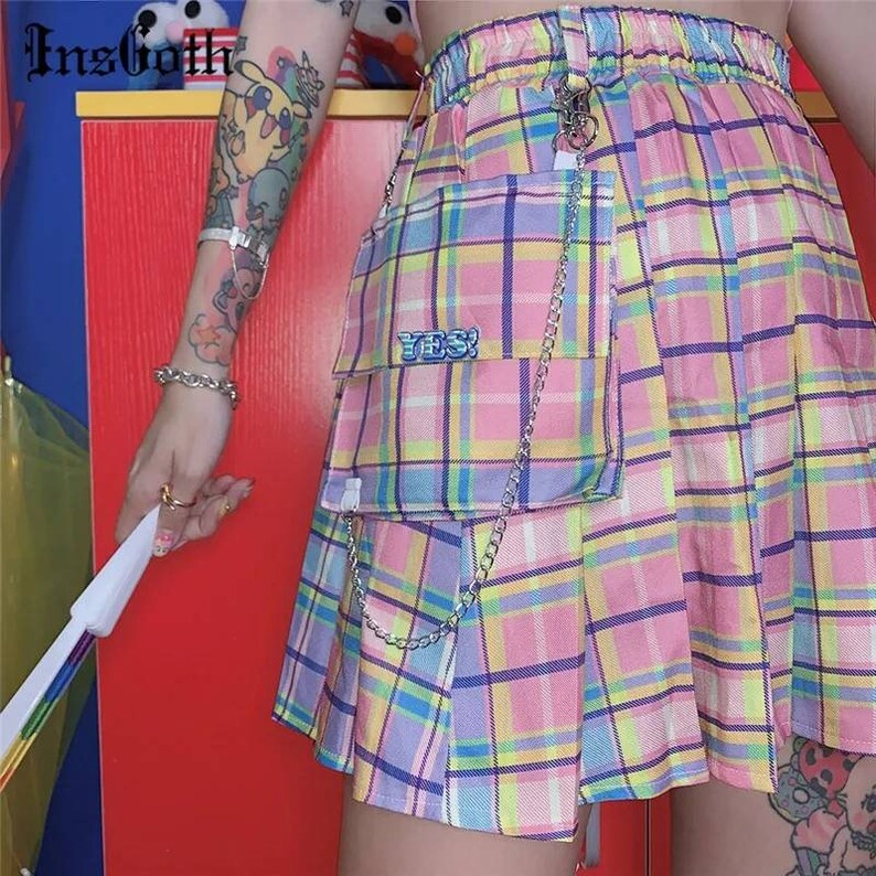 Kawaii Cute Mini Skirt Pastel Pink Plaid Harajuku Pleated Etsy UK