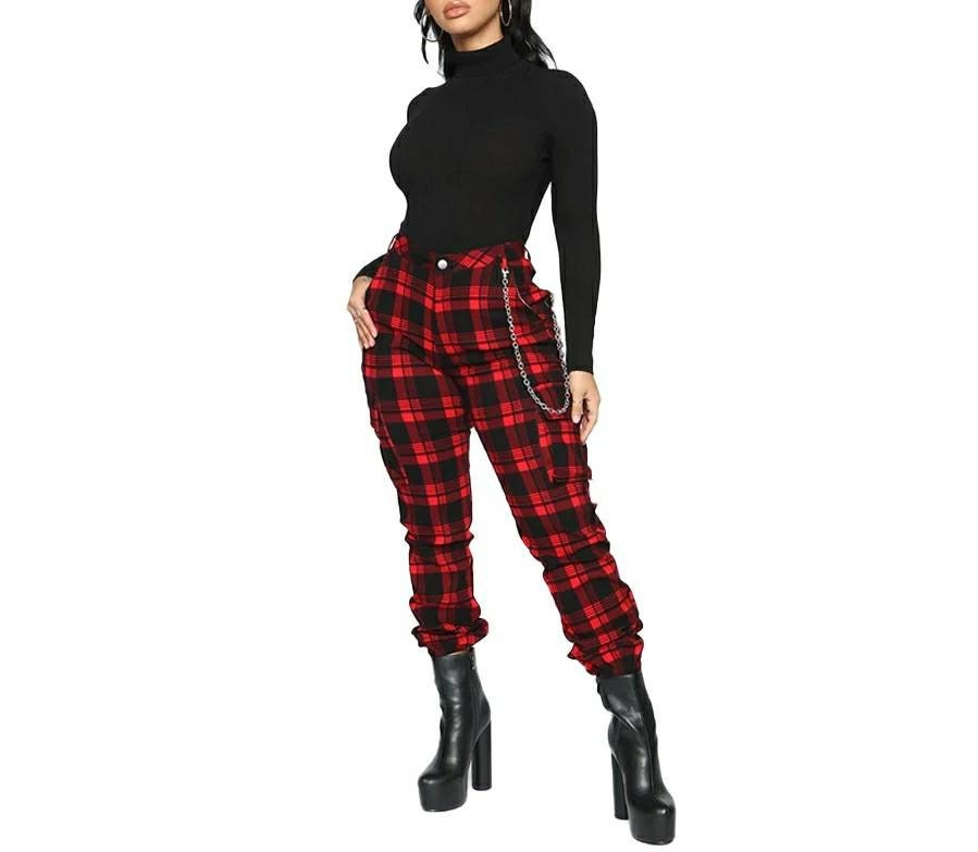 red plaid cargo pants