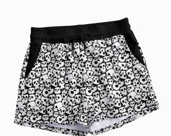 Goth shorts, skull shorts, goth clothing, skull clothing - all over print skull shorts