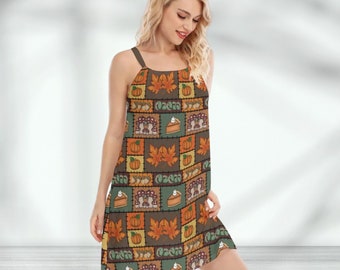 Sleeveless Patchwork Dress, Autumnal Tones, Women's Boho Dress, Fall Fashion, Handmade Dress