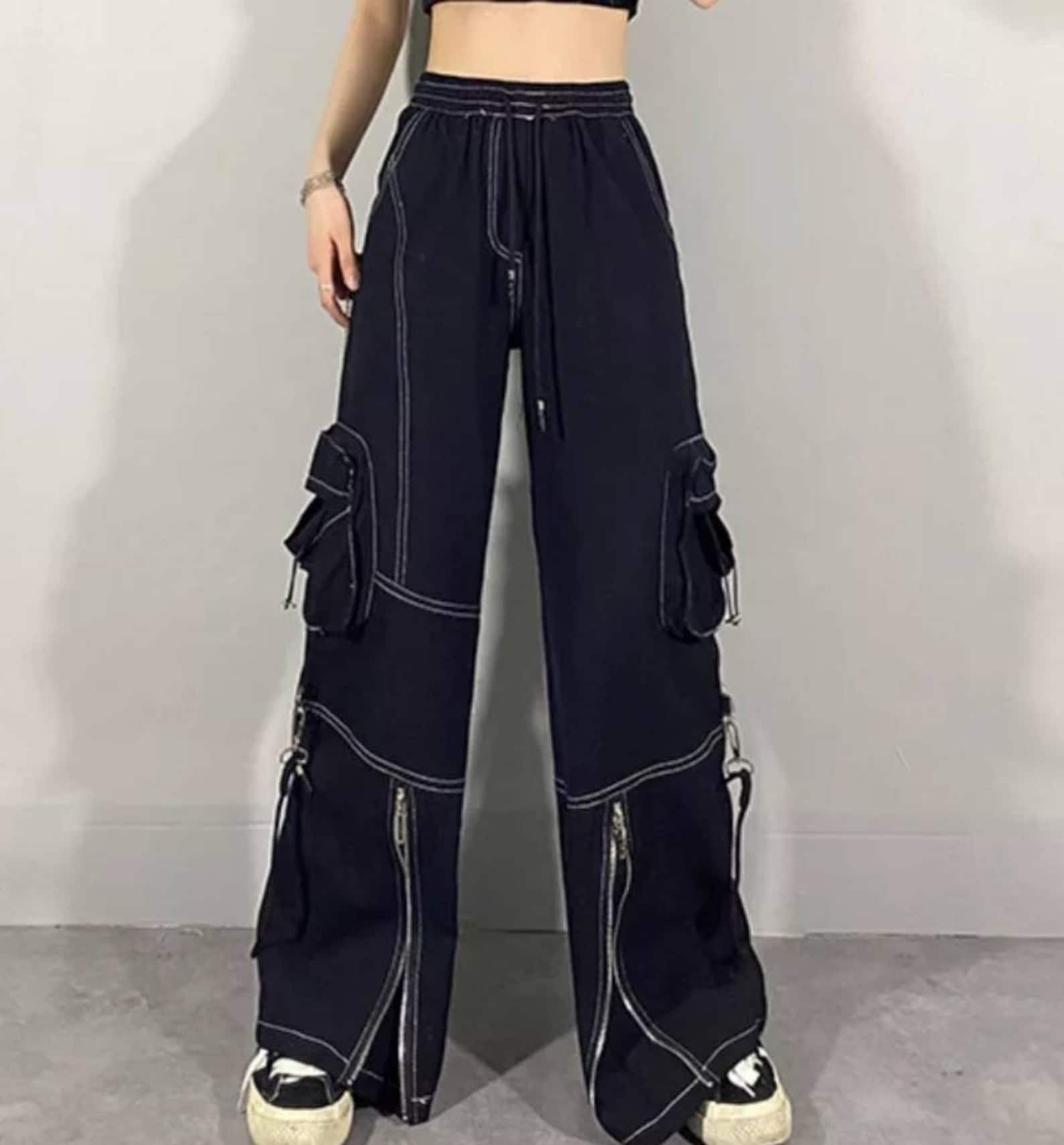 Gothic high waist baggy cargo pants female loose fit wide | Etsy