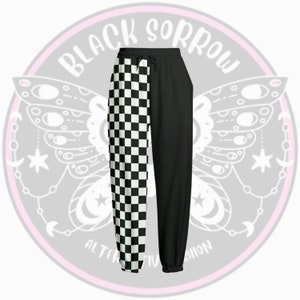 Half black half checkered joggers - fleece lined unisex joggers