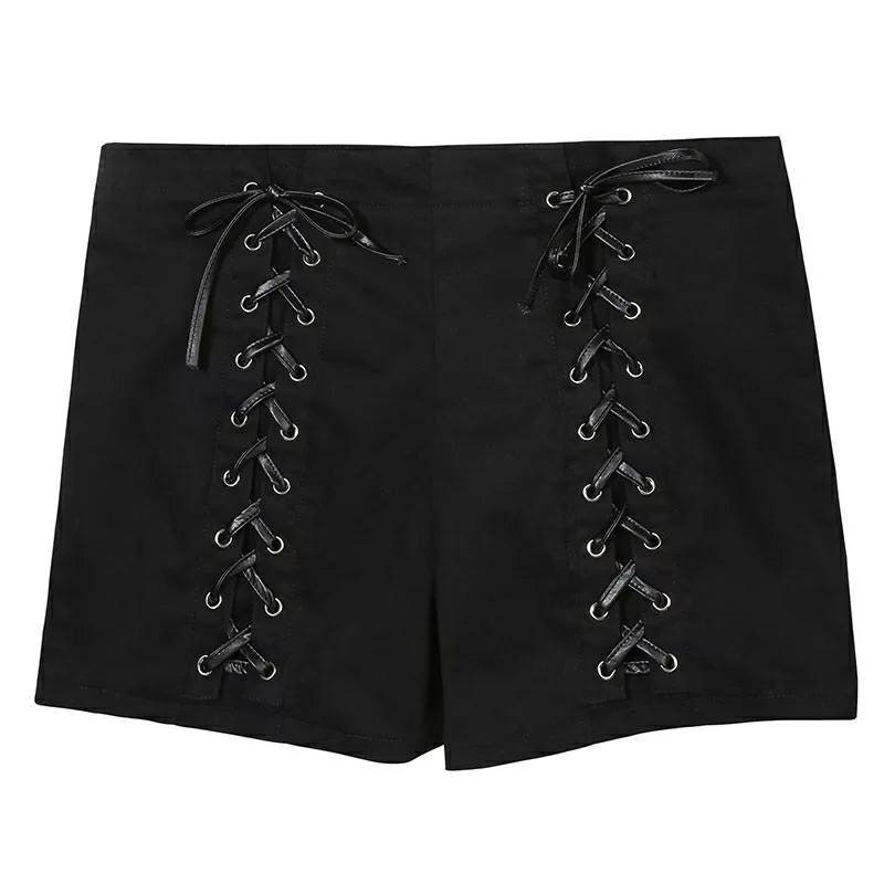 Black Gothic high waist bondage shorts lace up mini shorts | Etsy