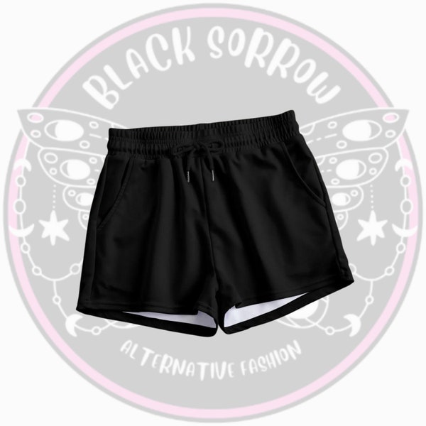 Solid black booty shorts, casual shorts with pockets