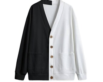 Half Black Half White Unisex Cardigan Etsy UK