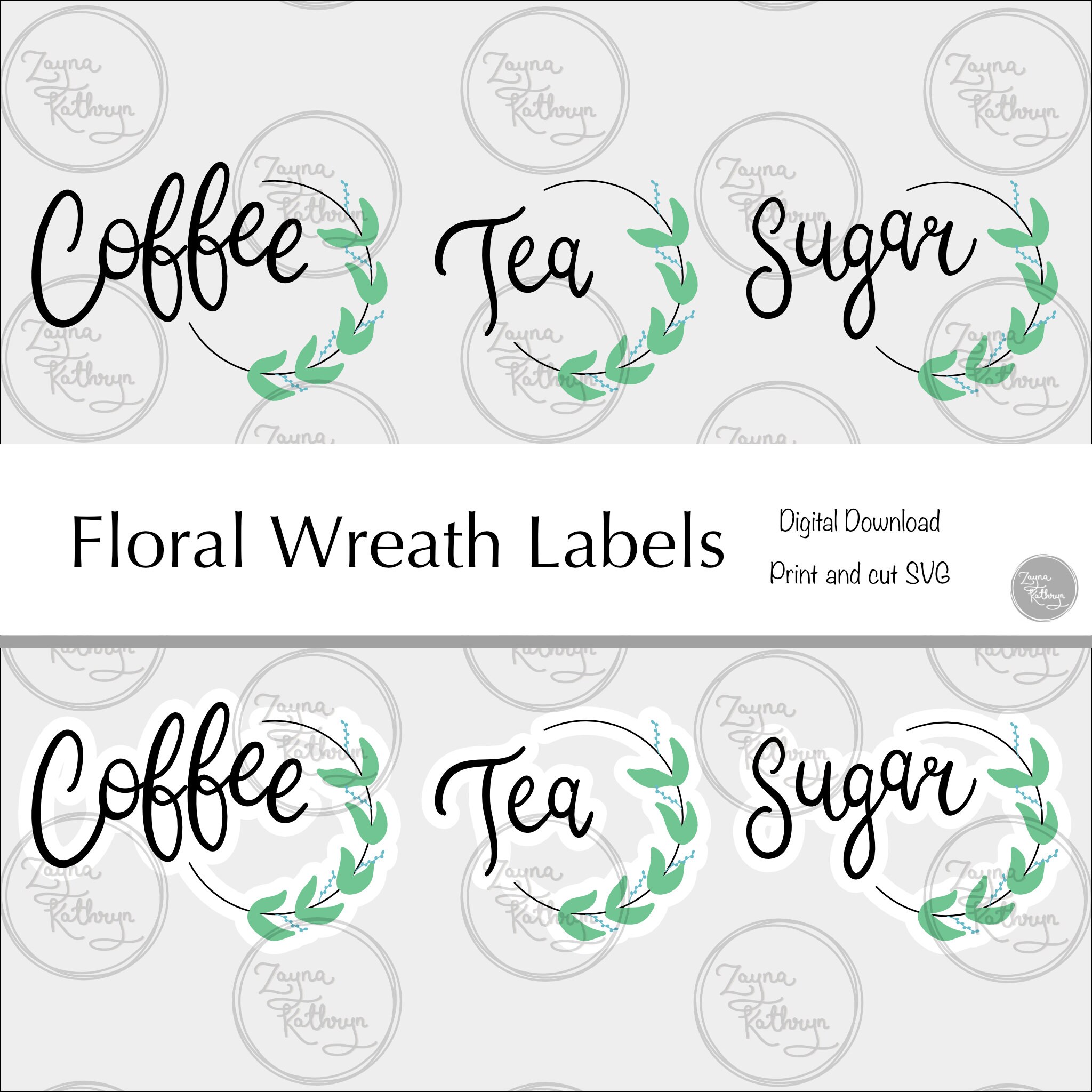Coffee Tea Sugar SVG Labels Kitchen Canister Labels SVG Print and Cut