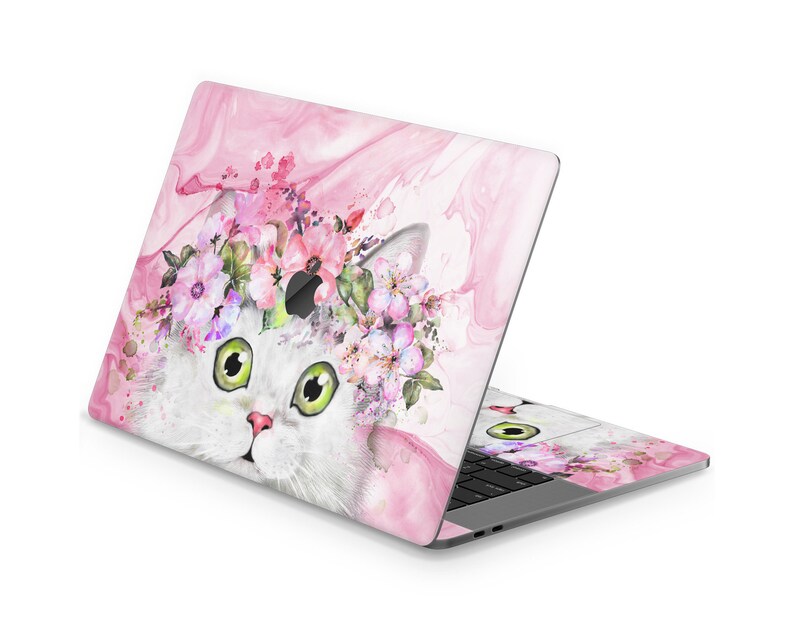 Watercolor kitten 2019 macbook pro 16 pink flowers macbook pro 16 decal macbook air 13 inch mac retina 15 cute mac book 12 cover sticker 11