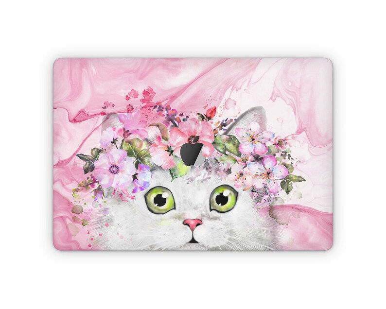 Watercolor kitten 2019 macbook pro 16 pink flowers macbook pro 16 decal macbook air 13 inch mac retina 15 cute mac book 12 cover sticker 11