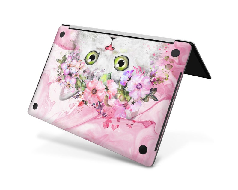 Watercolor kitten 2019 macbook pro 16 pink flowers macbook pro 16 decal macbook air 13 inch mac retina 15 cute mac book 12 cover sticker 11