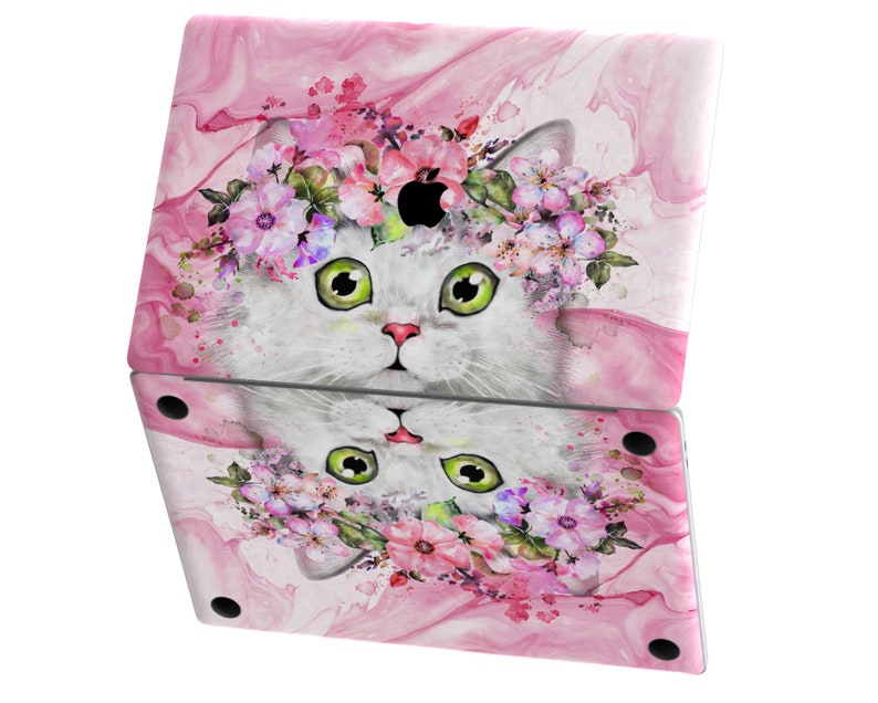 Watercolor kitten 2019 macbook pro 16 pink flowers macbook pro 16 decal macbook air 13 inch mac retina 15 cute mac book 12 cover sticker 11