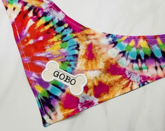 Tie dye Custom Dog Bandana, Reversible dog bandana, personalized dog bandana, snap on dog bandana, dog bandana, custom dog gift