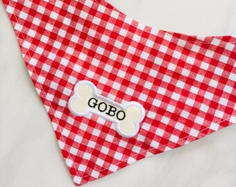Red checkered dog bandana, Custom Dog Bandana, Reversible dog bandana, snap on dog bandana, personalized dog bandana, dog gift, dog scarf