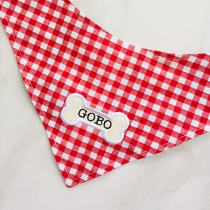 Red checkered dog bandana, Custom Dog Bandana, Reversible dog bandana, snap on dog bandana, personalized dog bandana, dog gift, dog scarf