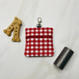 Red checkered dog treat pouch, Poop bag holder, Dog bag, Dog pouch, Dog bag holder, Personalized Poop bag holder, Dog Poop bag dispenser,
