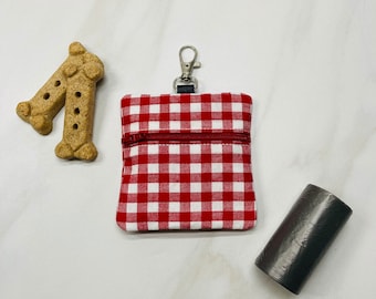 Red checkered dog treat pouch, Poop bag holder, Dog bag, Dog pouch, Dog bag holder, Personalized Poop bag holder, Dog Poop bag dispenser,