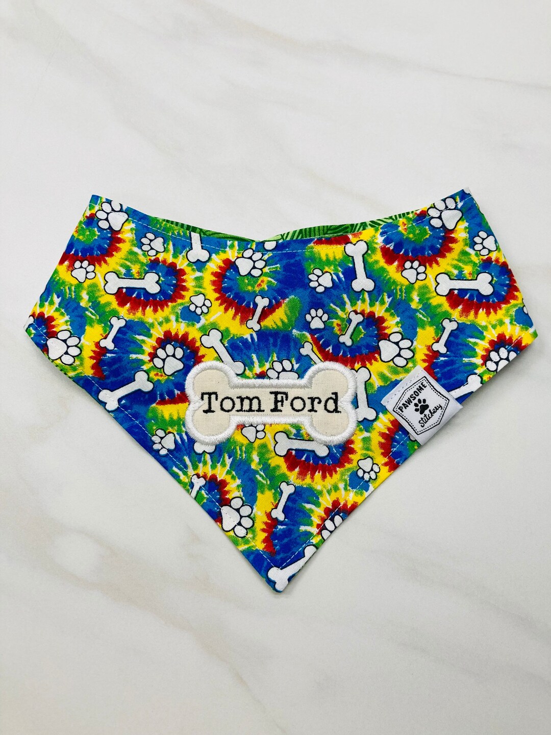 Tie Dye Dog Bone, Custom Dog Bandana, Reversible Dog Bandana, Snap on